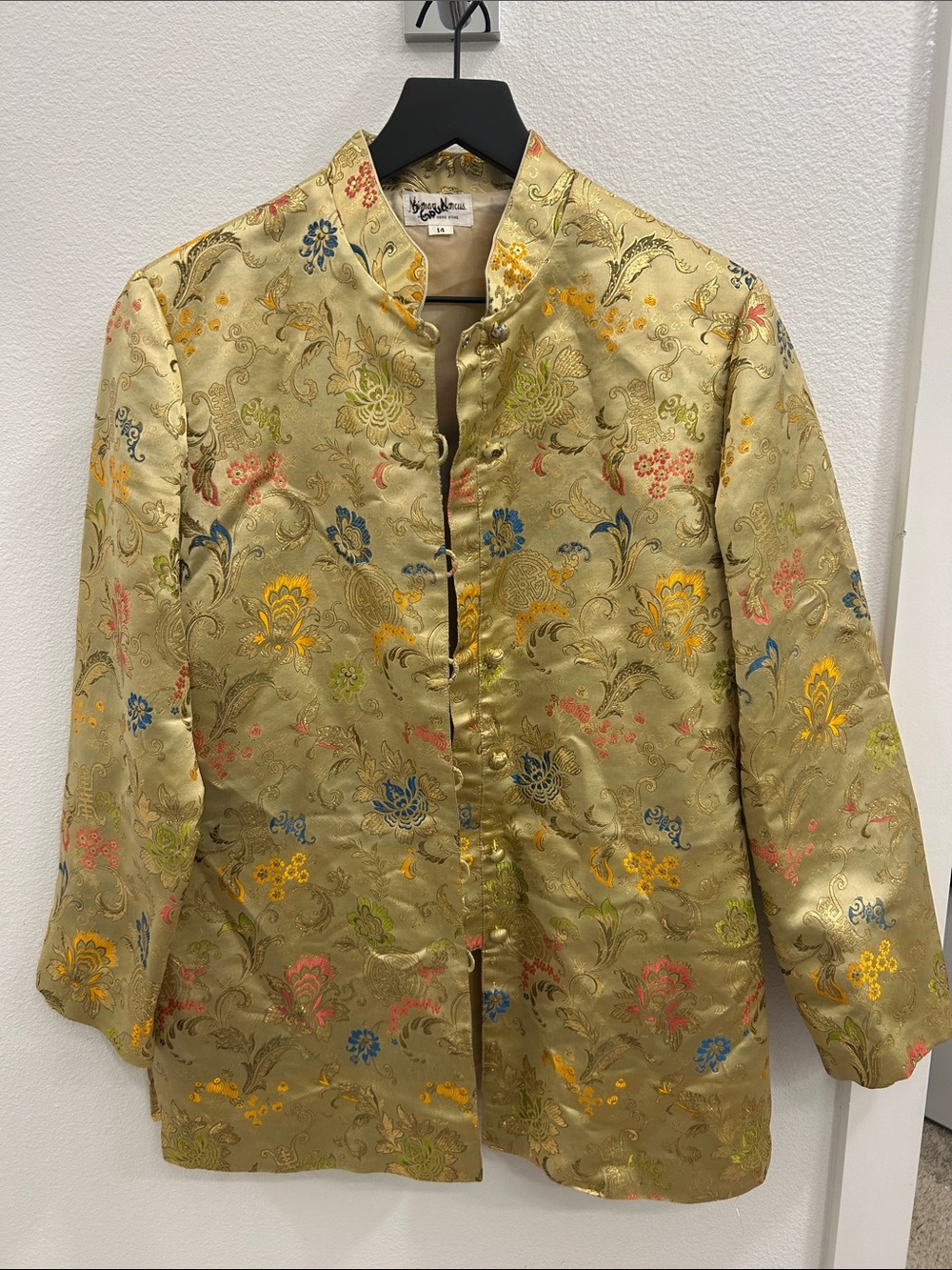 Vintage Neiman Marcus Gold Brocade Floral Mandarin Collar Jacket